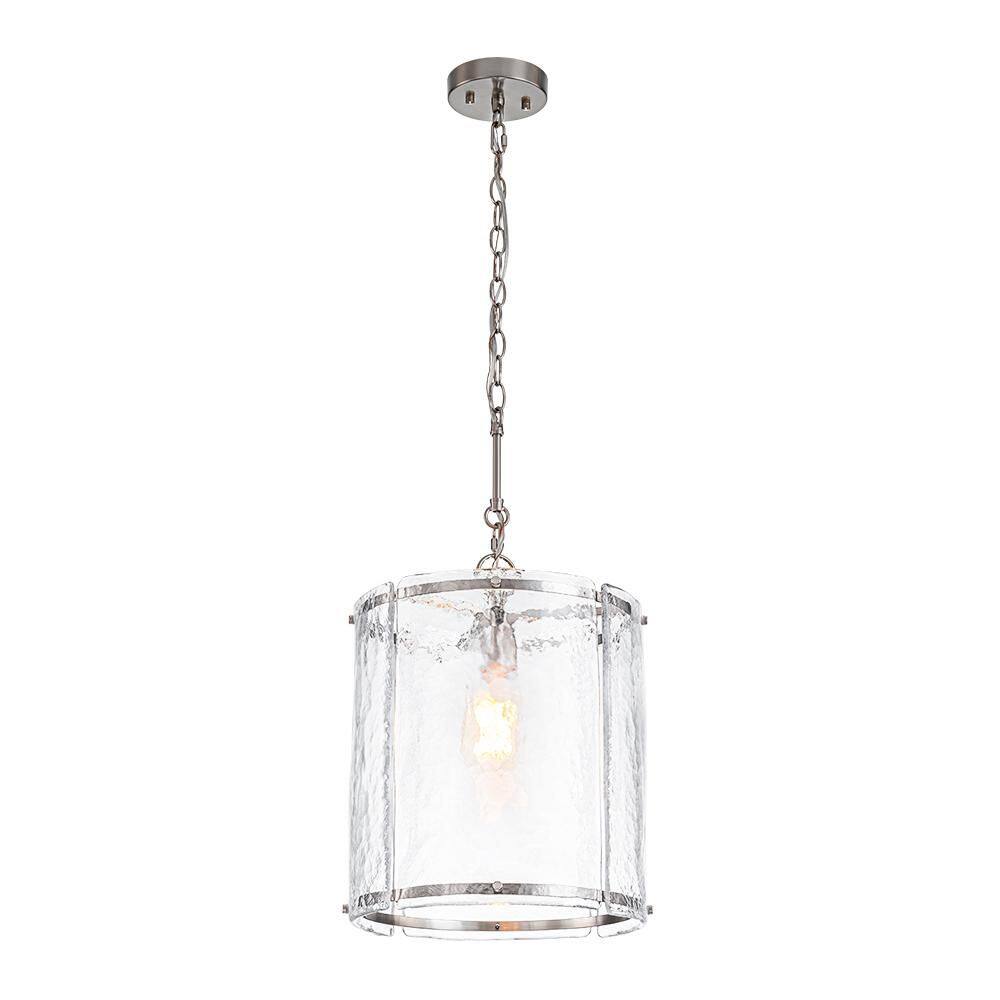 Ripple 12.6 in. 1-Light Modern Nickel Adjustable Chain Pendant Light with Cylinder Handcrafted Water Ripple Shade price history on PriceWatchPro