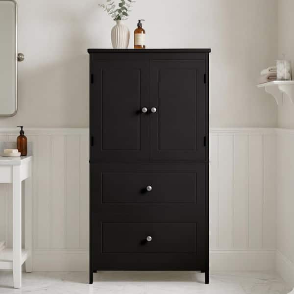 24 in. W x 12 in. D x 43 in. H Black Freestanding Linen Cabinet