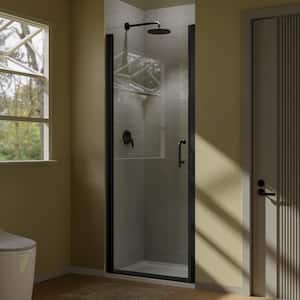 30 in. W x 72 in. H Pivot Semi-Frameless Shower Door in Matte Black with Clear Glass