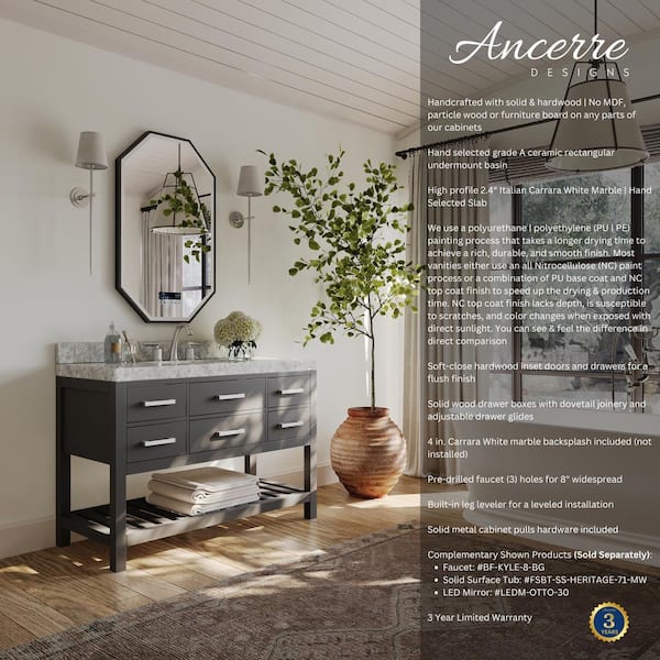 Elizabeth 48 in. W x 22 in. D Vanity in Sapphire Gray with Marble Vanity Top in Carrera White with White Basin