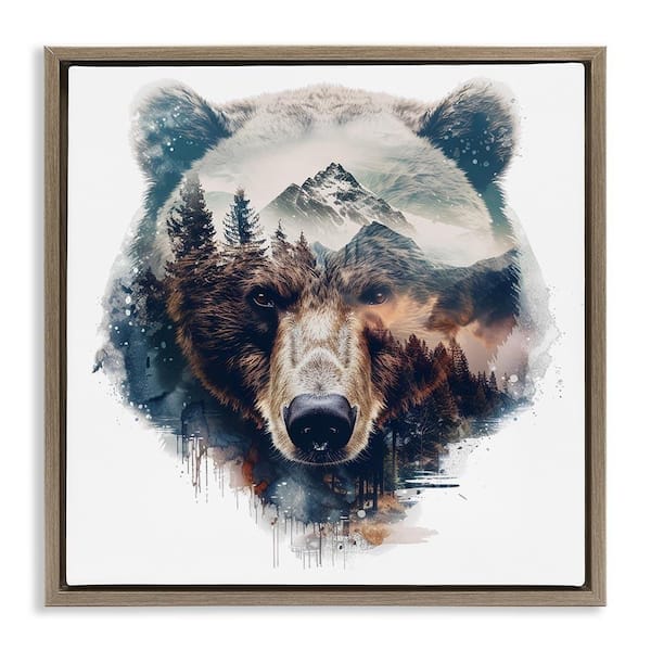 Stupell Industries Bear Head Silhouette by LSR Design Studio Brown Floater Frame Animal Graphic Art Print 18 in. x 18 in.