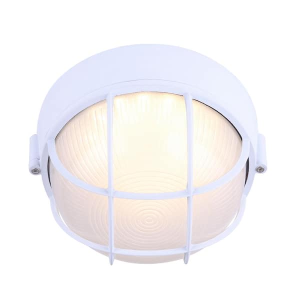 1-Light White LED Outdoor Flush Mount Light with Frosted Glass