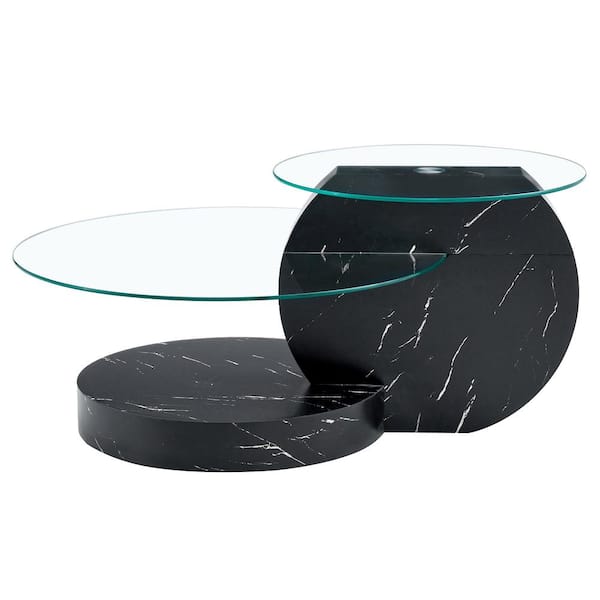 Polibi Modern 35.4 in. Black Round Glass Coffee Table