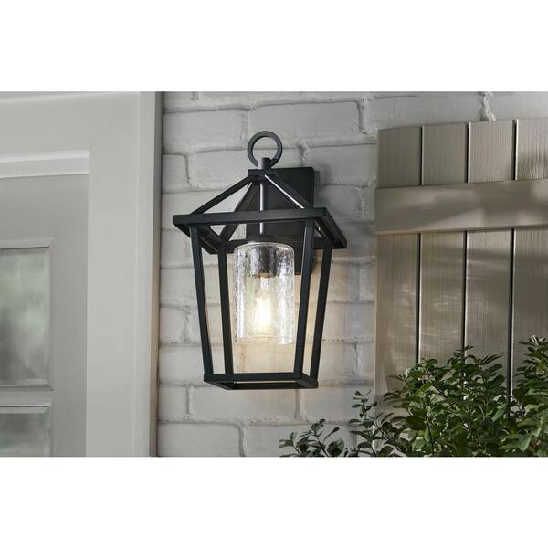 Jill 13.18 in. 1-Light Textured Black and Weathered Zinc Hardwired Outdoor Wall Sconce