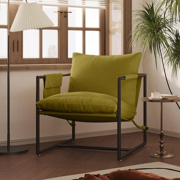 Hochwertiges Modern Grass Green Corduroy Upholstered Accent Chair Arm Chair with Metal Frame, Removable Cushions and Storage Bag