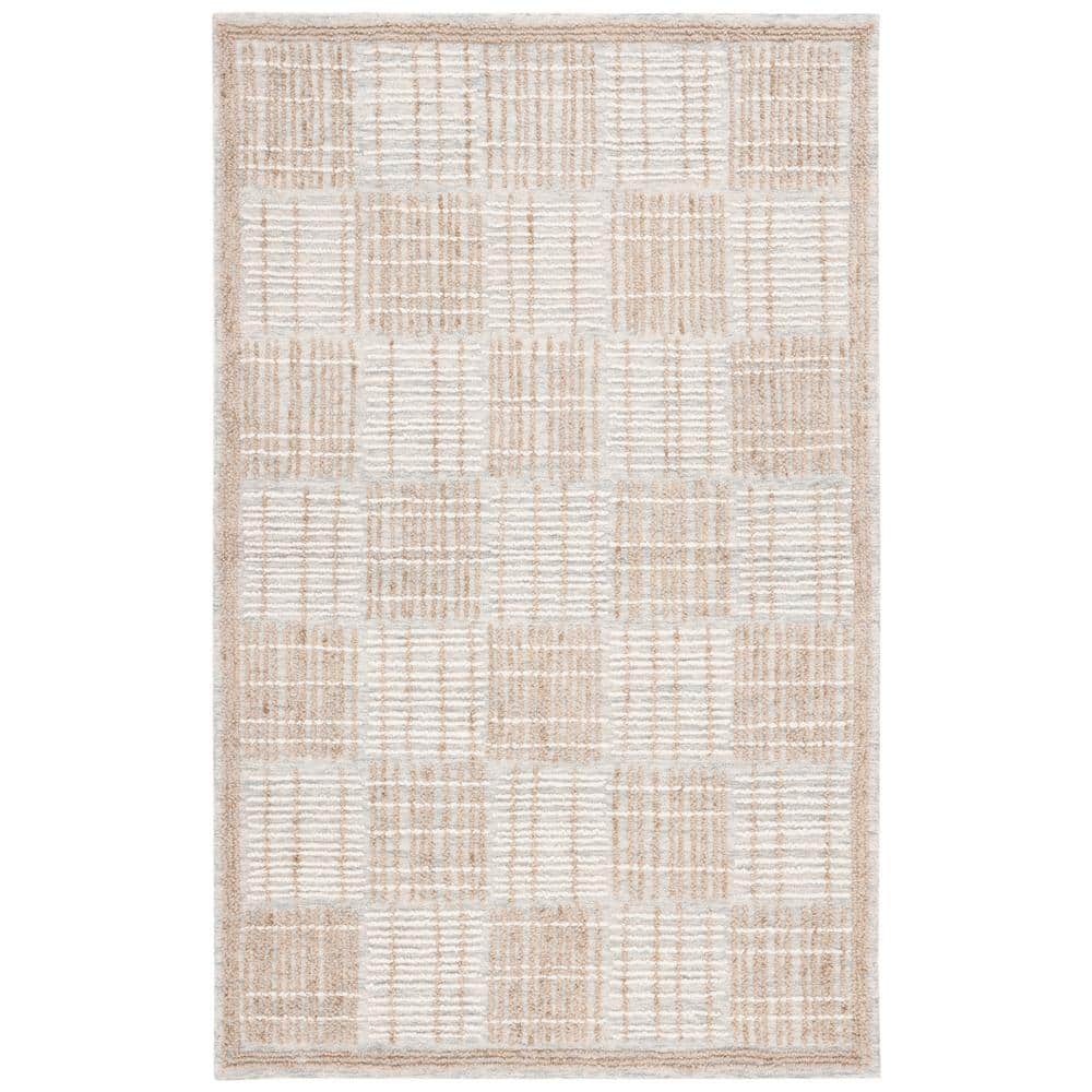 Handmade Tufted Sage and Taupe Abstract Wool Rug, 9' x 12'