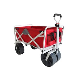 Heavy-Duty Steel Collapsible Folding All Terrain Beach Wagon in Red and Grey