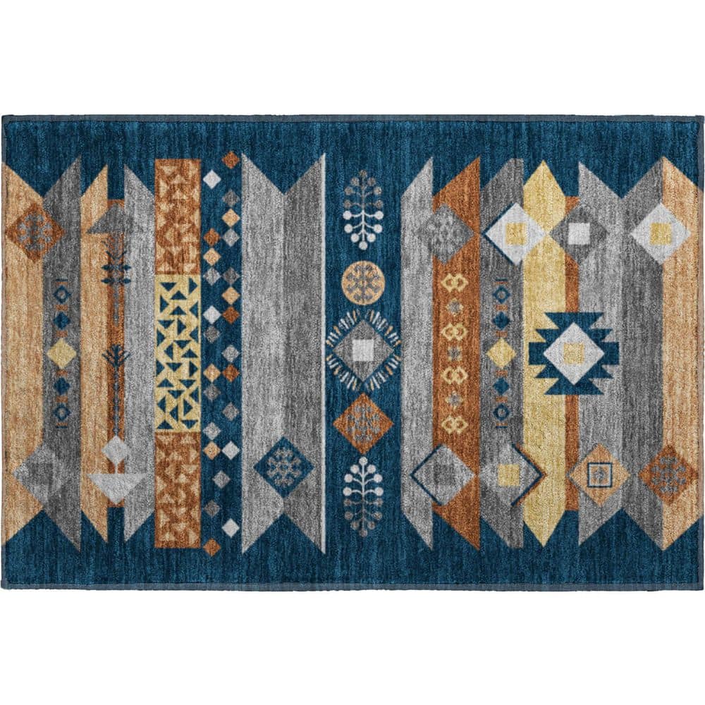 Mayfield Premium Machine Washable Abstract AMF2499 Navy 3 ft. x 4 ft. Area Rug price history on PriceWatchPro