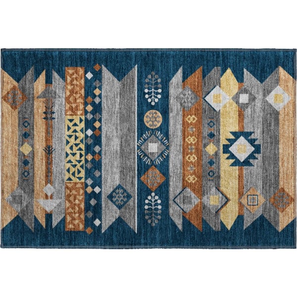 Mayfield Premium Machine Washable Abstract AMF2499 Navy 3 ft. x 4 ft. Area Rug
