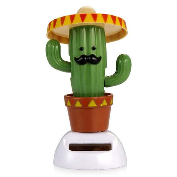 Solar Powered Dancing Toy Animal Bobble Dancer Car Decor Cactus in Green with Solar Panel