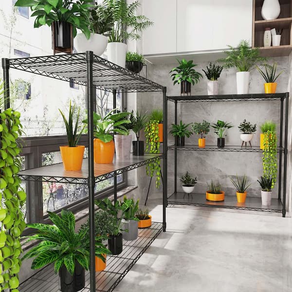 Black Metal Indoor Outdoor Plant Stand, 3 Tier Wire Plant Shelf Adjustable Shelving Unit for Garden(48 in. W x 48 in. H)
