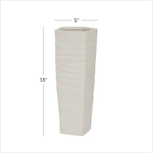 13 in. White Textured Ceramic Decorative Vase