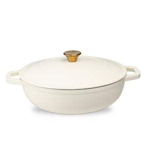 5 qt. Durable Cast Iron Low Pot Dutch Oven in Cream