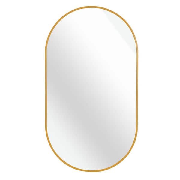 YESSKY DOWELL ENTER LLC Gold 20 in W x 28 in. H Oval Mirror Small Bathroom Mirror, Metal Framed Mirror Wall Mirror for Over Sink, Entryway