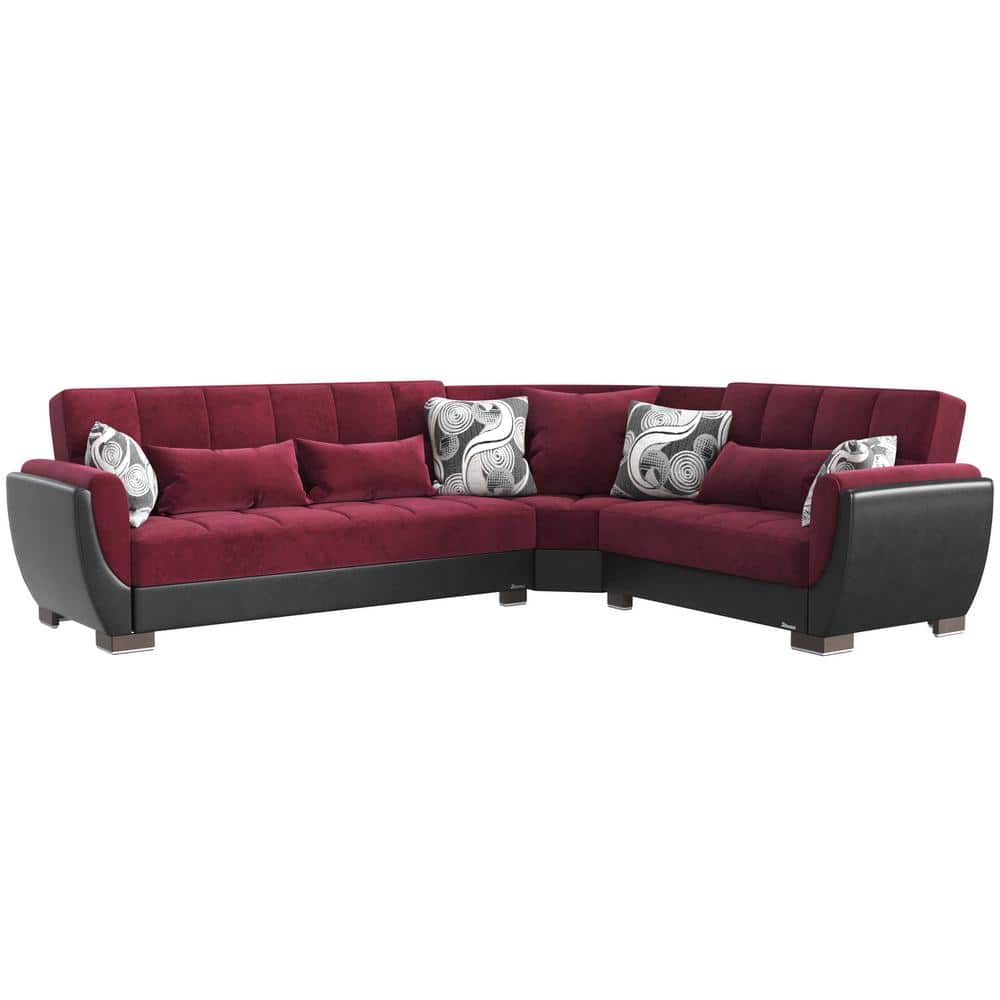 Basics Air Collection 3-Piece 108.7 in. Microfiber Convertible Sofa Bed Sectional 6-Seater With Storage, Red -  Ottomanson, BSC-AIR-110-SEC