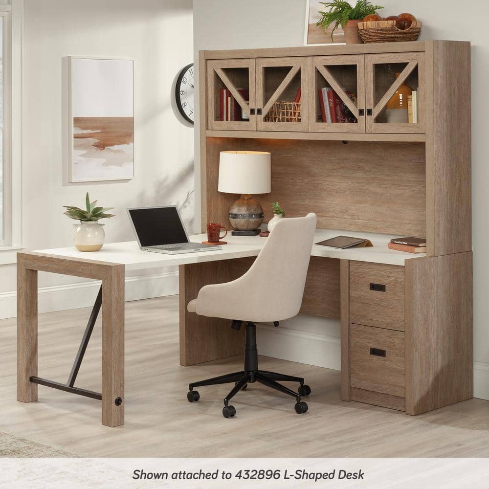 Brushed Oak Large Office Hutch with Glass Doors