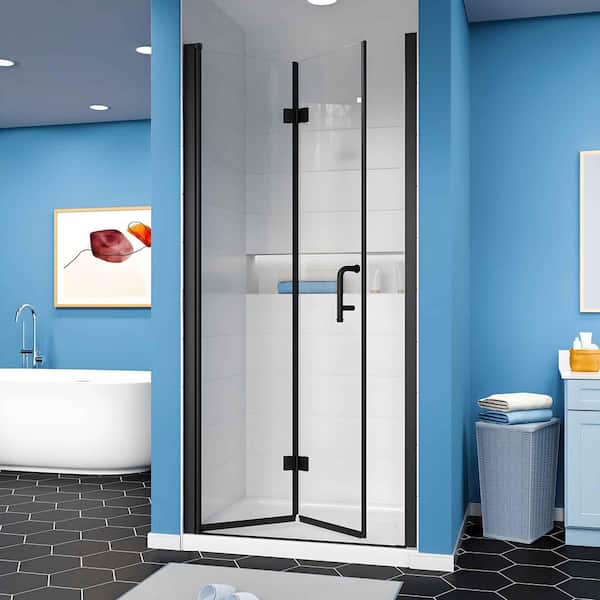 34-35.9 in. W x 72 in. H Frameless Bi-Fold Shower Door in Matte Black with Clear SGCC Tempered Glass
