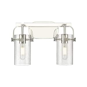 Pilaster II Cylinder 14.88 in. 2-Light Polished Nickel Vanity Light with Glass Shade