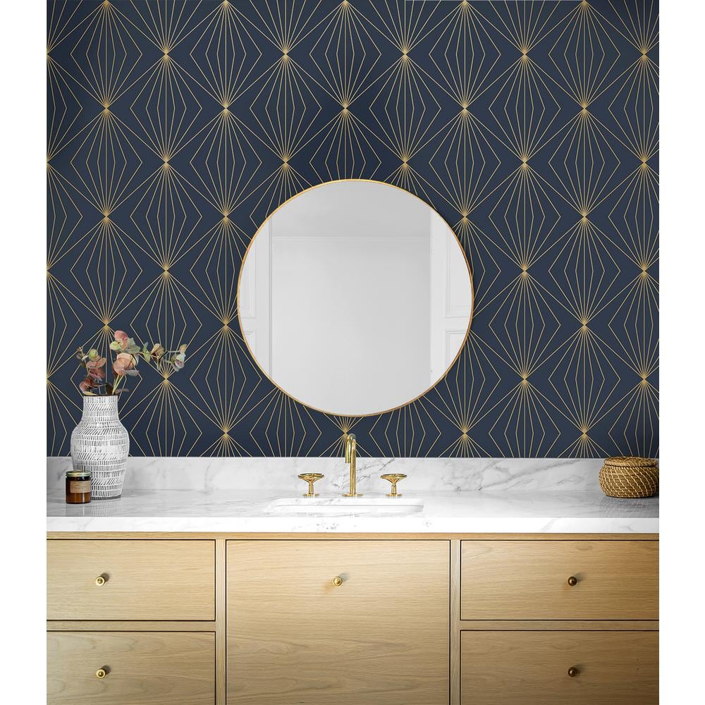 Dark Blue and Metallic Gold Geometric Peel and Stick Wallpaper
