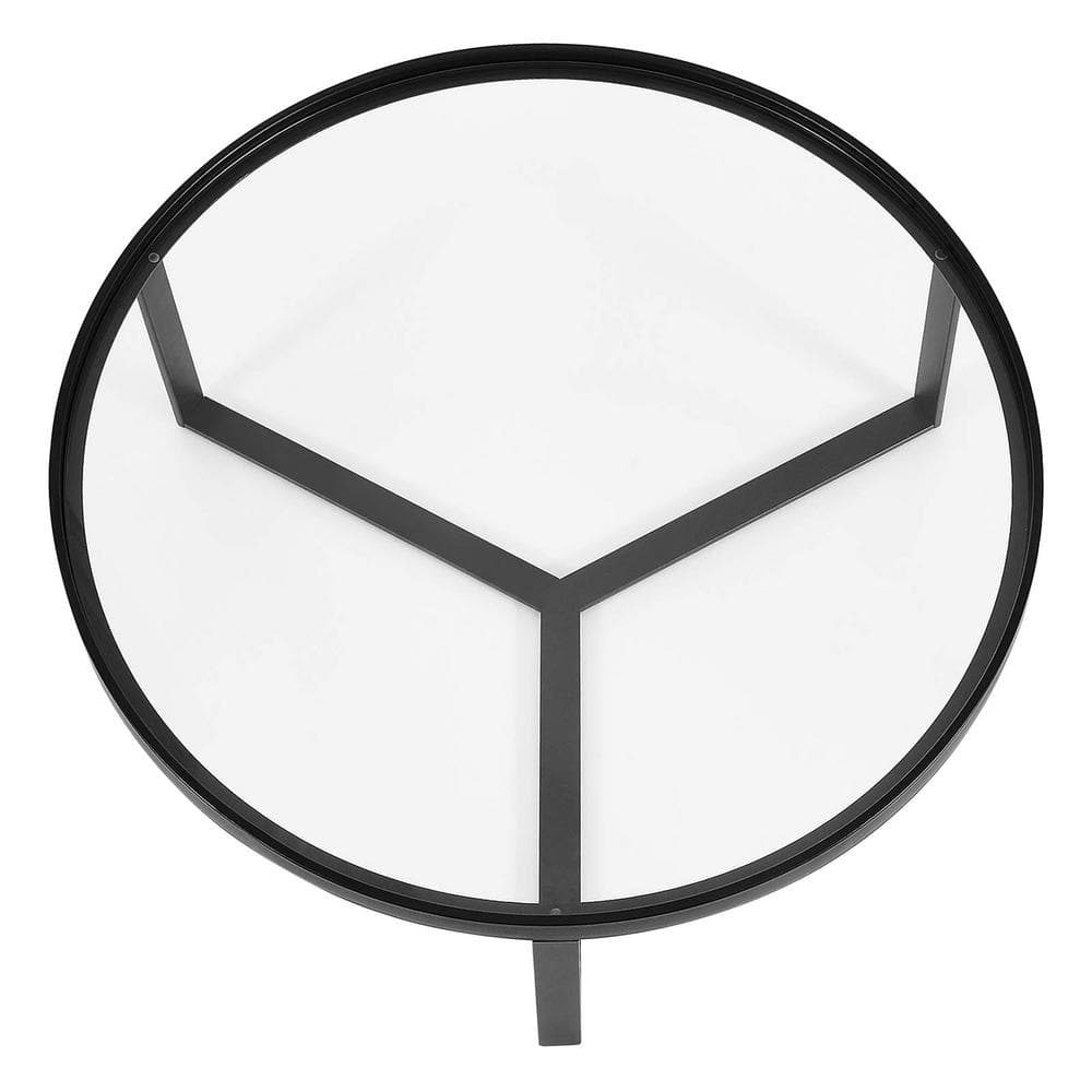 Black Round Glass Coffee Table with Storage
