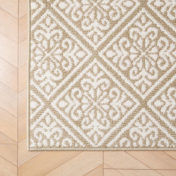 Austell 2-Tone Berber/Ivory 2 ft. x 5 ft. Geometric Polypropylene 2-Piece Rug Set