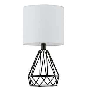 15.5 in. Black Modern Cage Table Lamp with White Fabric Shade