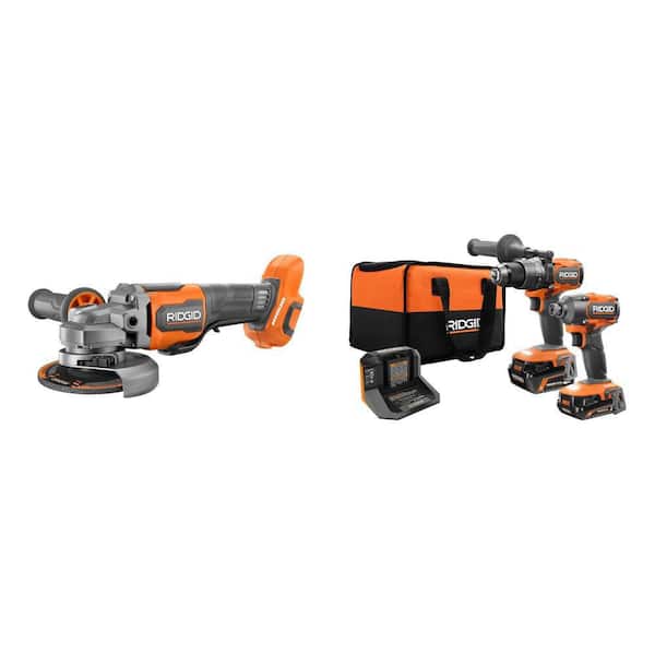 18V Brushless Cordless 2-Tool Combo Kit w/ (2) Batteries, Charger, Bag & 18V Brushless Angle Grinder