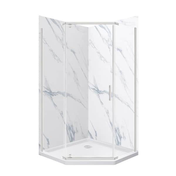 Cove 42 in. L x 42 in. W x 78 in. H Corner Shower Stall/Kit with Corner Drain in Carrara and Brushed Nickel