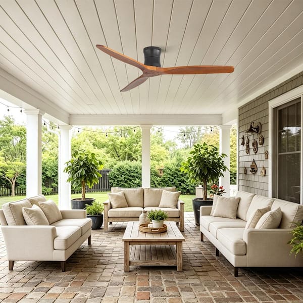 CACI Mall 52 in. Standard Black Flush Mount Indoor/Outdoor Ceiling