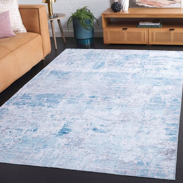 Malibu Gray/Light Blue 9 ft. x 12 ft. Machine Washable Patchy Abstract Area Rug