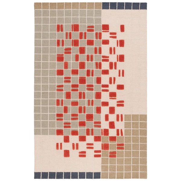 Genre 3 ft. x 5 ft. Gray/Red Abstract Geometric Area Rug