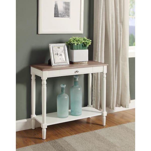Convenience Concepts French Country 32 in. Driftwood/White Standard Rectangle Wood Console Table with Drawers