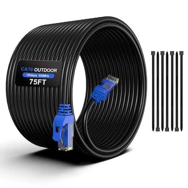 75 ft. Cat6 Outdoor Ethernet Cable 24AWG Durable Direct Burial In-Ground UTP Waterproof UV Resistant with 25 Cable Ties