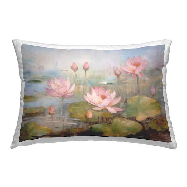 Stupell Industries Water Lilies in Spring Green Print Polyester 14 in. X 20in. Throw Pillow