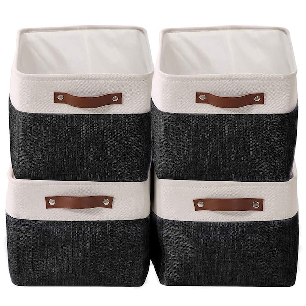 Unbranded 27 qt. Fabric Collapsible Storage Bin with Handles in Black (4-Pack)