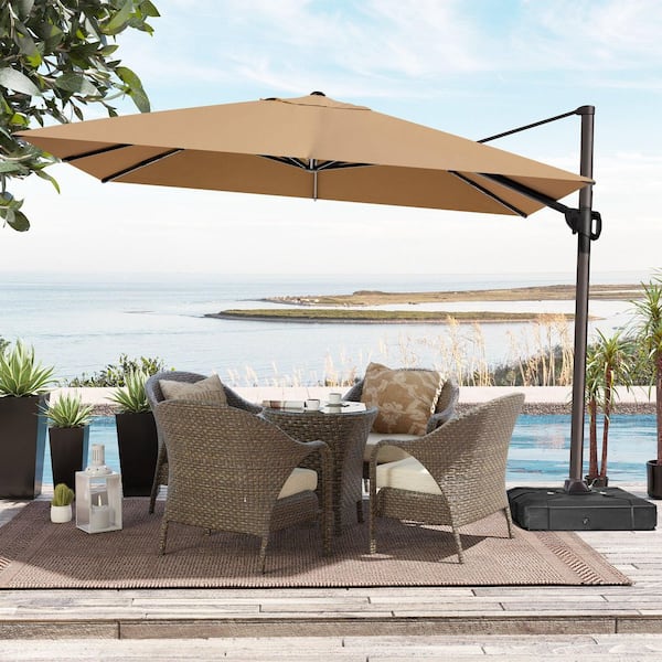 Crestlive Products 11.5 ft. x 9 ft. Rectangular Cantilever Tilt Patio Umbrella in Tan Brown with 220 lbs. HDPE Base