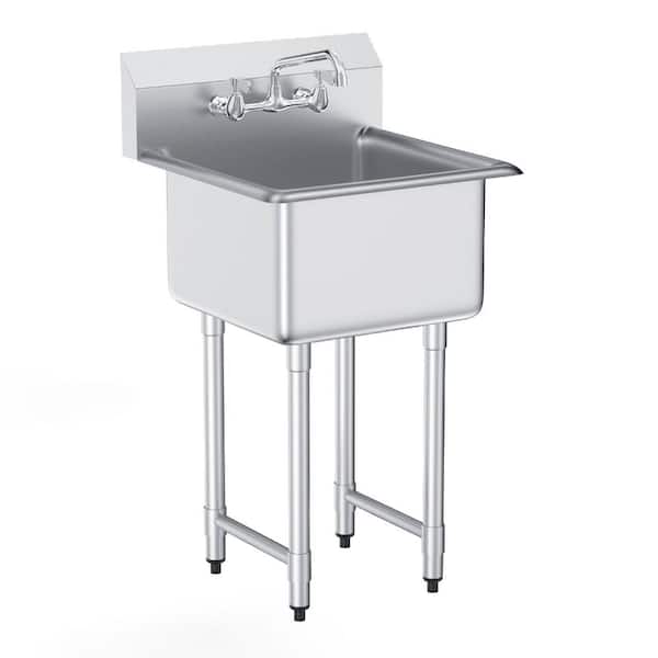 Stainless Steel Utility Sink, Freestanding Single Bowl w/ Faucet & Legs, Prep/Laundry/Garage, 21 x 41 in