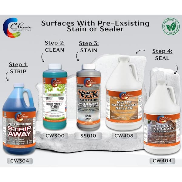 Classic Coatings Systems - 1 qt. Gray Cloud Concentrated Semi-Transparent Water Based Interior/Exterior Concrete Stain