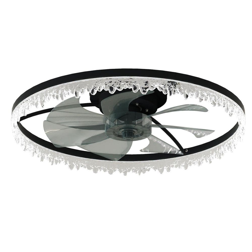 24 in. Smart Indoor Black Low Profile Standard Crystal Ceiling Fan with Dimmable Integrated LED and Remote Control price history on PriceWatchPro