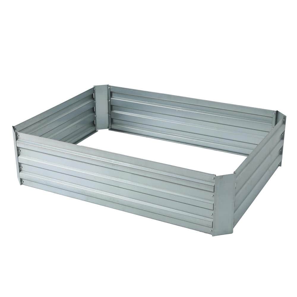 48" Silver Galvanized Steel Rectangular Raised Garden Bed