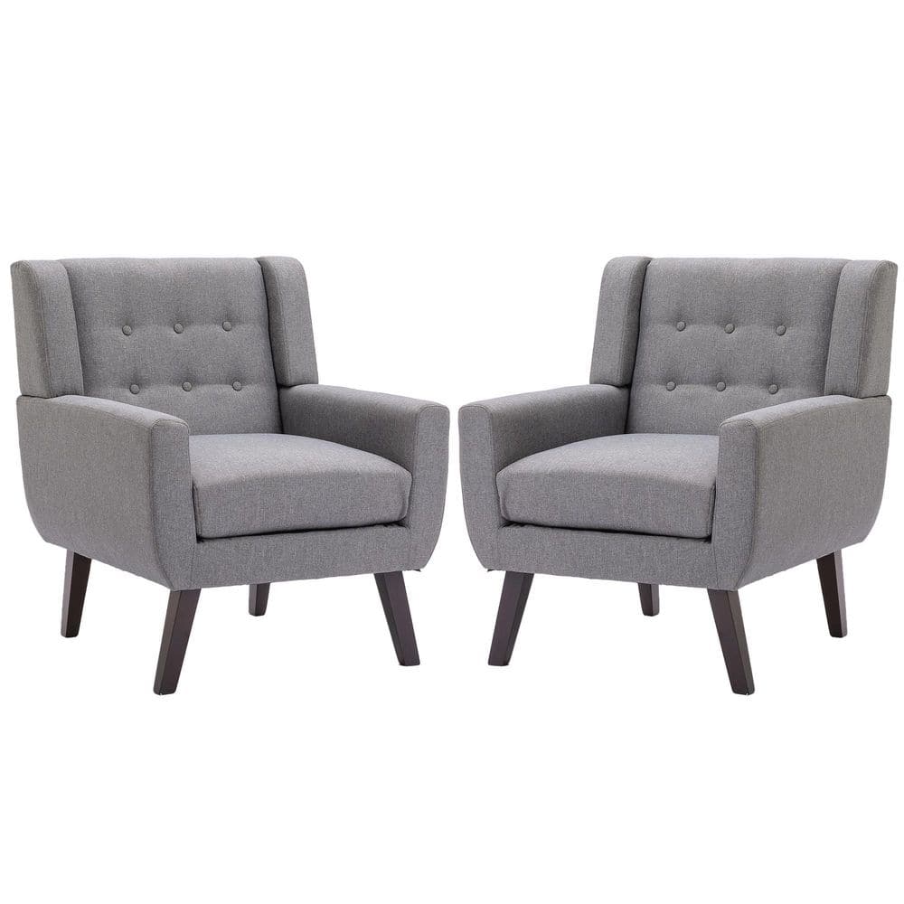 Uixe Gray Cotton Arm Chair with Removable Cushions (Set of 2