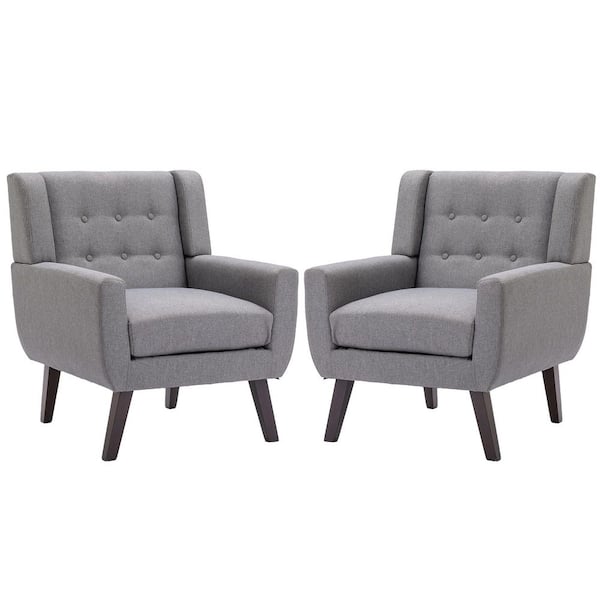 Gray Cotton Arm Chair with Removable Cushions (Set of 2)