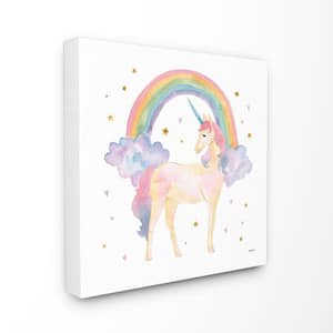 24 in. x 24 in. "Cute Unicorn Kids Nursery Rainbow Watercolor" by Jenaya Jackson Canvas Wall Art