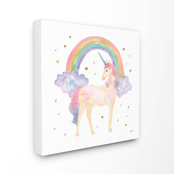 30 in. x 30 in. "Cute Unicorn Kids Nursery Rainbow Watercolor" by Jenaya Jackson Canvas Wall Art