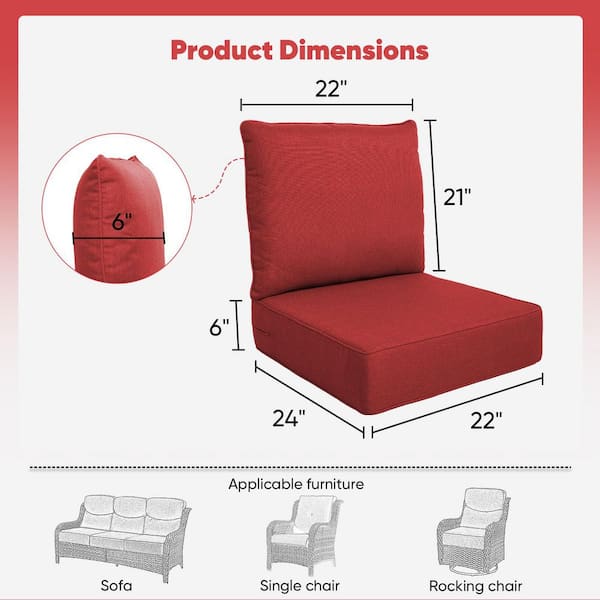 Duraolex 22 in. W x 24 in. D x 6 in. Thick 12-Piece Deep Seating Outdoor Lounge Chair Olefin Cushion, Red