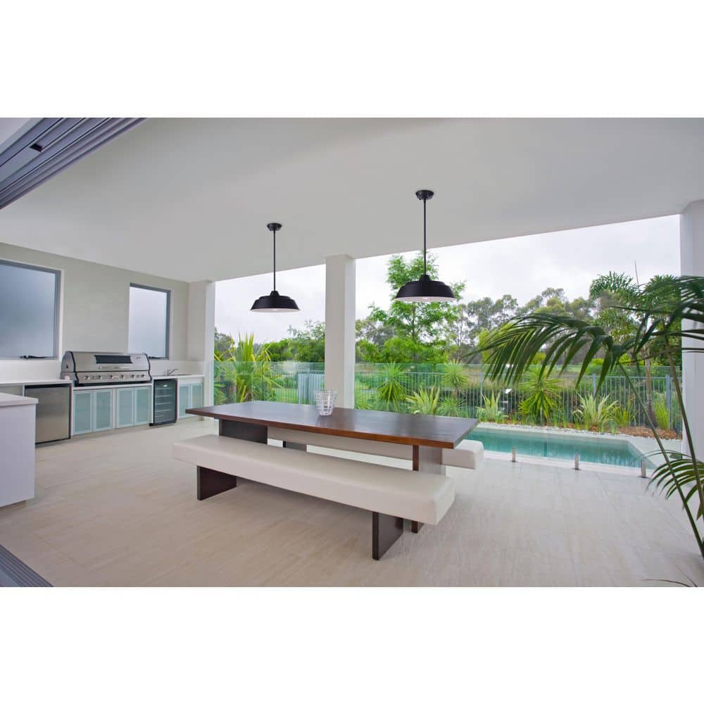 Landmark 4.88 in. 1 Light Black Finish Dimmable Outdoor Ceiling Pendant Light with Aluminum Shade, No Bulbs Included