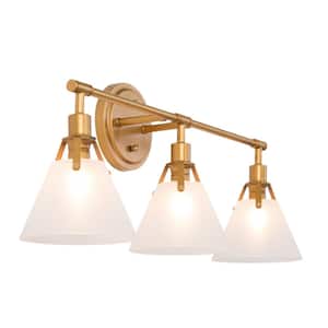 Brushed Gold Bell Vanity Light for Bathroom, Modern 25.5 in. 3-Light Antique Wall Sconce with White Frosted Glass Shades