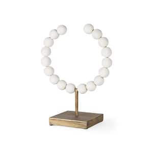 Pontchartrain I (Small) 9 in. L x 5 in. W White Beaded Broken Sphere Decorative Object with Gold Base