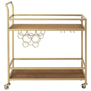 Gold and Brown Kitchen Cart with Wood Top