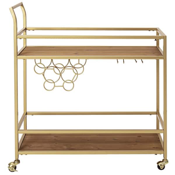 maocao hoom Gold and Brown Kitchen Cart with Wood Top